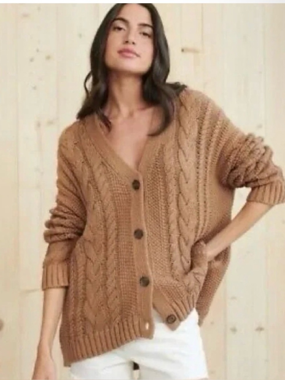 Jenni Kayne Cotton Cable Knit Button-Up Cardigan size XS